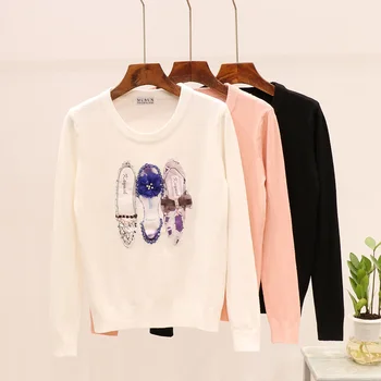 Fashion knit Sweater Women Pullover 2020 Autumn New Beading Sequin Small shoes Long sleeve Jumpers Ladies Sweaters Loose Tops
Fashion knit Sweater Women Pullover 2020 Autumn New Beading Sequin Small shoes Long sleeve Jumpers Ladies Sweaters Loose Tops