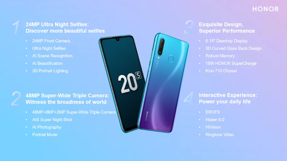 Huawei Orignal Honor 20S Global Version Smartphone 6GB+128GB Kirin 710 Octa Face Unlock Triple Camera Super Charge Mobile Phone Huawei Orignal Honor 20S Global Version Smartphone 6GB+128GB Kirin 710 Octa Face Unlock Triple Camera Super Charge Mobile Phone