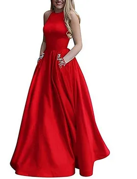 Evening Dress A-Line Halter Neck Floor-Length Satin Open Back Prom Dresses 2020 with Crystals/Pleats Long Party Gowns
Evening Dress A-Line Halter Neck Floor-Length Satin Open Back Prom Dresses 2020 with Crystals/Pleats Long Party Gowns