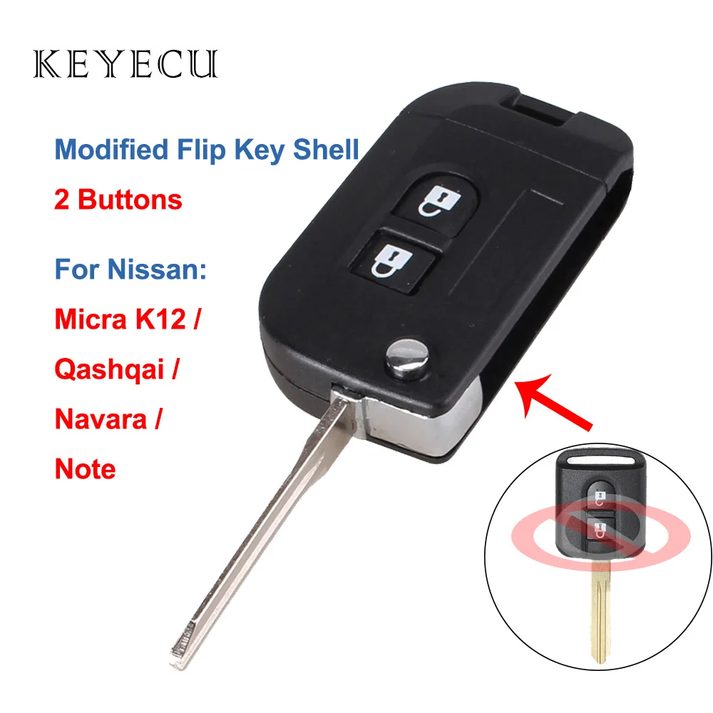 

Keyecu 2 Buttons Modified Folding Flip Remote Car Key Shell Case Cover for Nissan MICRA K12 Note Qashqai Navara