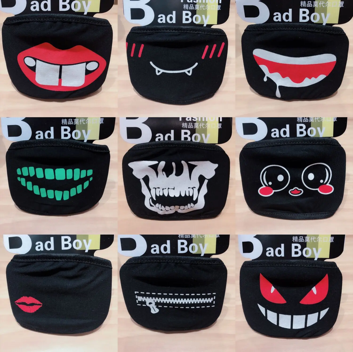 

1PCS Unisex Black Anti-Dust Cotton Cute Bear Anime Cartoon Mouth Mask Kpop teeth mouth Muffle Face Mouth Masks Women Men