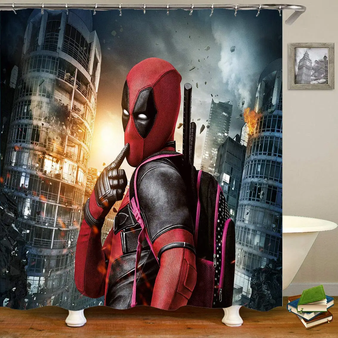 Водонепроницаемая тканевая занавеска для душа Deadpool с крючками мультяшный декор