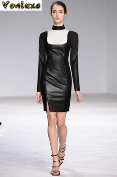Womens Runway PU Leather Fashion Elegant Long Sleeve Stand Collar Contrast Color Mini Short Slim Bodycon Pencil Dress Clothes
Womens Runway PU Leather Fashion Elegant Long Sleeve Stand Collar Contrast Color Mini Short Slim Bodycon Pencil Dress Clothes