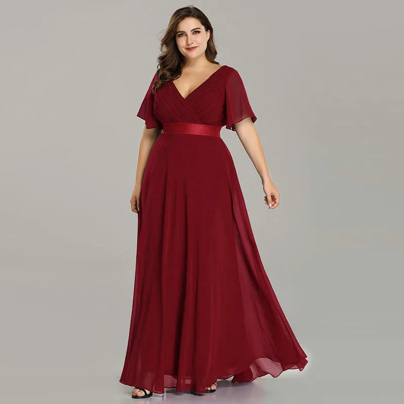 Plus Size Fashion Dresses Elegant V-Neck Ruffles Chiffon Formal Evening Gown Party Dress Robe De Soiree 2020 
Plus Size Fashion Dresses Elegant V-Neck Ruffles Chiffon Formal Evening Gown Party Dress Robe De Soiree 2020