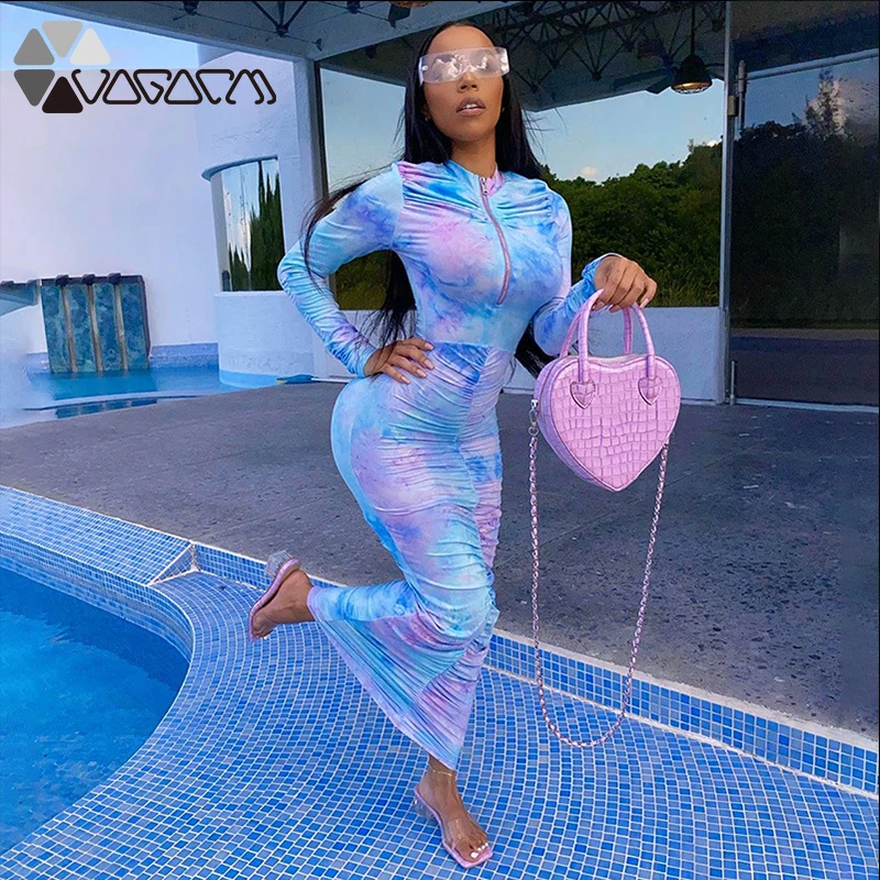 Women Bodycon Maxi Dresses Tie Dye Long Sleeve Slim Hips Fitness Skinny Zipper Fashion Colorful Vestido Streetwear Robe Femme
Women Bodycon Maxi Dresses Tie Dye Long Sleeve Slim Hips Fitness Skinny Zipper Fashion Colorful Vestido Streetwear Robe Femme