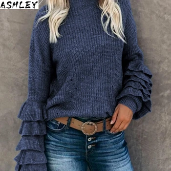 Hot Women New Winter Knitting Ruffles Sweater Women Loose Flared Sleeve Pullover Female Casual Party Knit Women's Sweater Jump
Hot Women New Winter Knitting Ruffles Sweater Women Loose Flared Sleeve Pullover Female Casual Party Knit Women's Sweater Jump