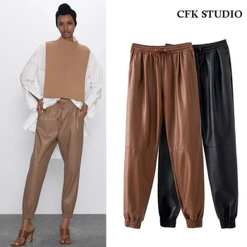 Za Women Pu Long Pants with Elastic Waist Solid Pocket Loose Elegant Casual Black Vintage Long Pants Khaki Trousers
Za Women Pu Long Pants with Elastic Waist Solid Pocket Loose Elegant Casual Black Vintage Long Pants Khaki Trousers