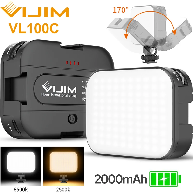 Ulanzi VL100C 3200K-6500K LED Video Light 170° Adjustable Angle Ballhead 3 cold Shoe Vlog Fill Light Built-in 2000mAh Battery
Ulanzi VL100C 3200K-6500K LED Video Light 170° Adjustable Angle Ballhead 3 cold Shoe Vlog Fill Light Built-in 2000mAh Battery