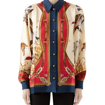 Chinese style women's spring and Autumn New Silk Top printed silk shirt loose Long Sleeve Shirt
Chinese style women's spring and Autumn New Silk Top printed silk shirt loose Long Sleeve Shirt