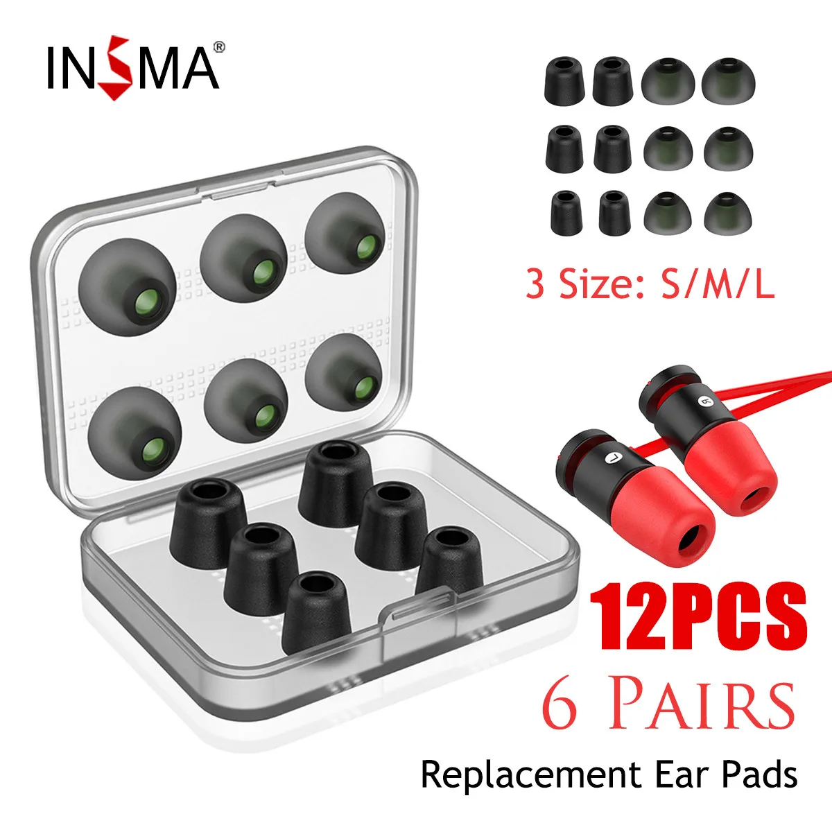 INSMA 12pcs Set Replacement Noise Isolating 3 pairs Memory Foam tips & 3 pairs Silicone Earbuds Ear Pads for Headphone Earphone
INSMA 12pcs Set Replacement Noise Isolating 3 pairs Memory Foam tips & 3 pairs Silicone Earbuds Ear Pads for Headphone Earphone
