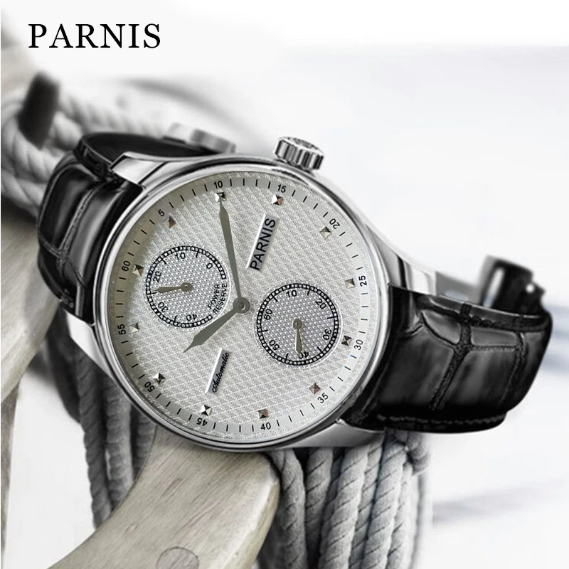 Parnis 43mm White Dial Men's Automatic Mechanical Watches Black Leather Strap Waterproof Watch Men Gift Clock Reloj Hombre 2023
Parnis 43mm White Dial Men's Automatic Mechanical Watches Black Leather Strap Waterproof Watch Men Gift Clock Reloj Hombre 2023