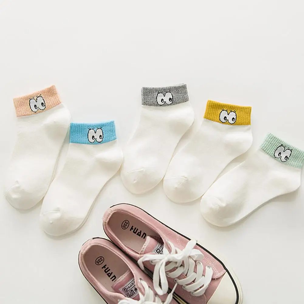 Girly Sweet Funny Eyes Print Short Ankle Boat Socks Color Block Low Cut Women Breathable Elastic Cotton Sock Slippers | Женская одежда
