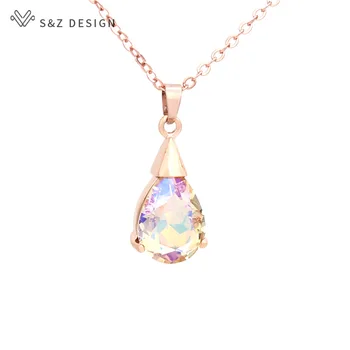 S&Z DESIGN New Fashion Water Drop Crystal Pendant necklace 585 Rose Gold Chain For Women Wedding Jewelry Simple Elegant Gift 
S&Z DESIGN New Fashion Water Drop Crystal Pendant necklace 585 Rose Gold Chain For Women Wedding Jewelry Simple Elegant Gift