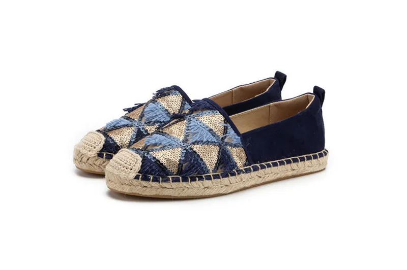 2020 New Spring Summer Women Flat Espadrilles Woven Straw Ladies Flat Microfiber Leather Sequin Fisherman Shoes Woman Size 36-41 (2)