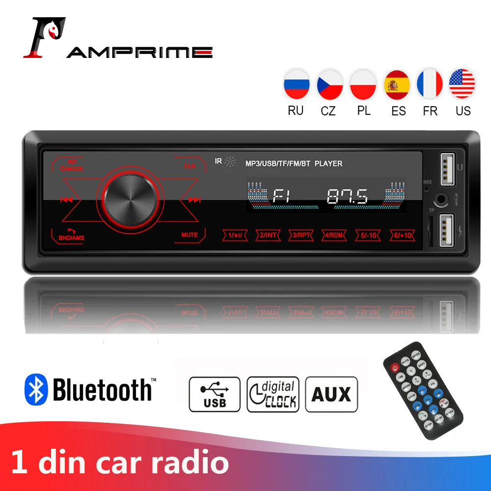 Автомагнитола AMPrime 12 В с Bluetooth FM 7 цветов стерео USB рулевое колесо дистанционное