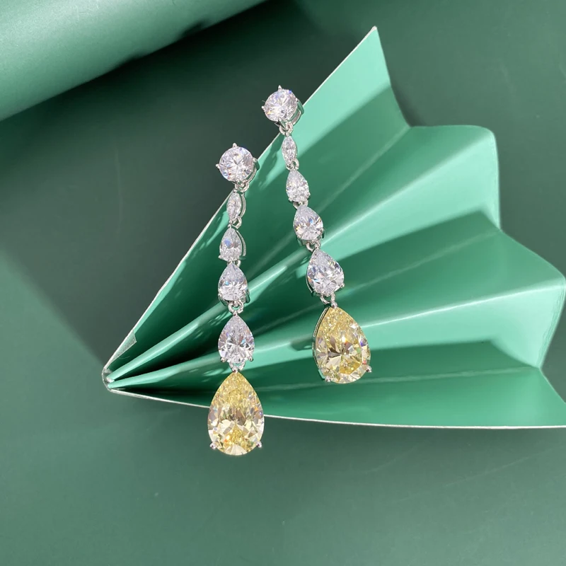 OEVAS Luxury 100% 925 Sterling Silver Created Moissanite Citrine Gemstone Drop Dangle Women Earrings Fine Jewelry Wholesale
