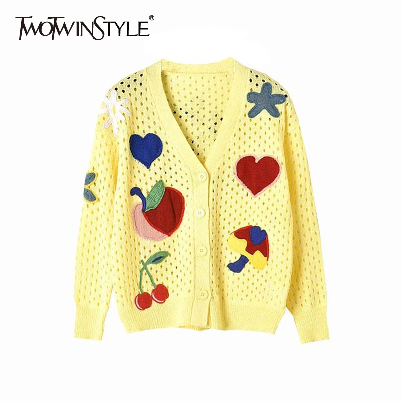 TWOTWINSTYLE Embroidery Women's Sweater V Neck Long Sleeve Hollow Out Casual Fashion Jumper Sweaters Female 2019 Autumn New
TWOTWINSTYLE Embroidery Women's Sweater V Neck Long Sleeve Hollow Out Casual Fashion Jumper Sweaters Female 2019 Autumn New