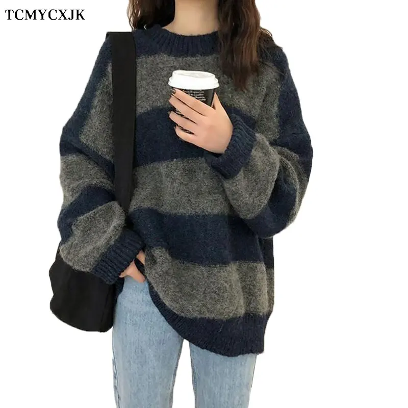 Lazy Style Sweater Womens Mid-length Section 2020 Autumn Stitching Striped Loose Round Neck Sweater Winter Bottoming Sweater Top
Lazy Style Sweater Womens Mid-length Section 2020 Autumn Stitching Striped Loose Round Neck Sweater Winter Bottoming Sweater Top