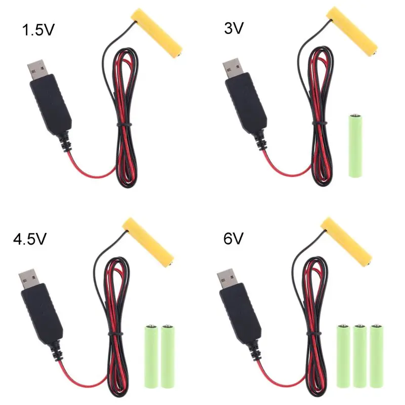 Фото LR03 AAA Battery Eliminator 2m USB Power Supply Cable Replace 1 to 4pcs For Electric Toy Flashlight Clock | Электроника