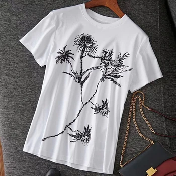 High quality Luxurious Diamonds Plant Print Leisure Top T-shirt Designer Summer Fashion Women
High quality Luxurious Diamonds Plant Print Leisure Top T-shirt Designer Summer Fashion Women