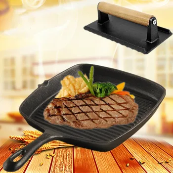 GH 24cm Thickened Cast Iron Pan Household Steak Frying Pot Gas Cooker with Stripe and Non-Coating Non-sticking Pan
GH 24cm Thickened Cast Iron Pan Household Steak Frying Pot Gas Cooker with Stripe and Non-Coating Non-sticking Pan