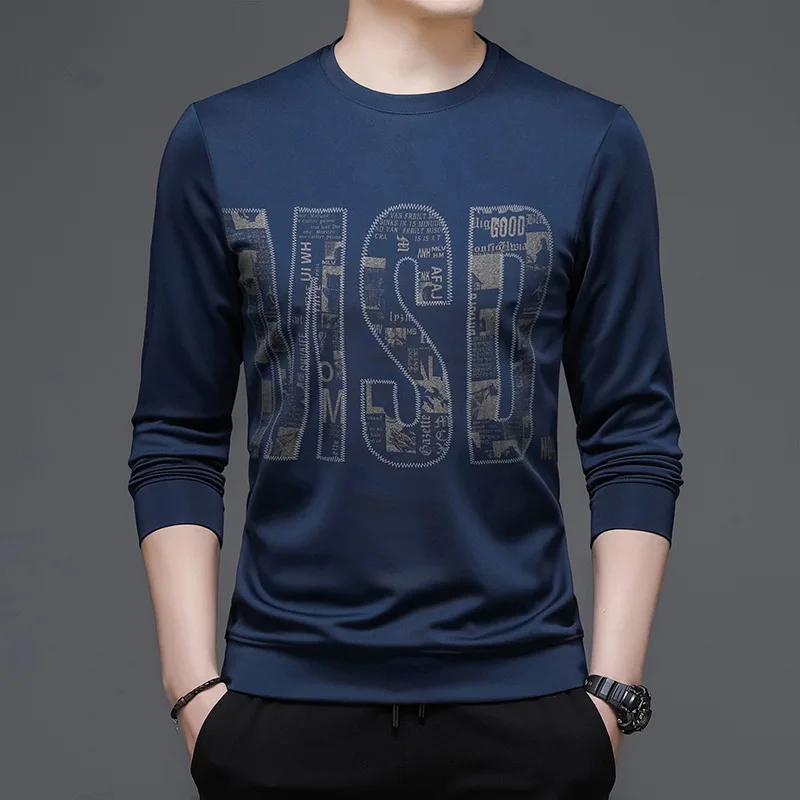 

High-end Luxury Men's Long-sleeved Round Neck T-shirt Men's Korean Casual Plus Fat Plus Size Sweater Men's Bottoming Shirt