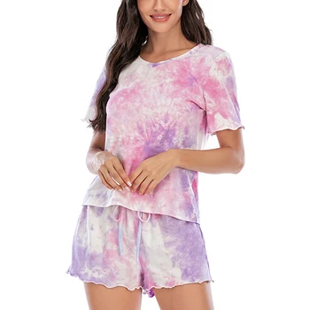 Sleepwear Women 2020 Summer Frilled T-shirt and Shorts Pajama Set Night Clothes Casual Fashion Tie Dye Printed Homewear Outfits 
Sleepwear Women 2020 Summer Frilled T-shirt and Shorts Pajama Set Night Clothes Casual Fashion Tie Dye Printed Homewear Outfits
