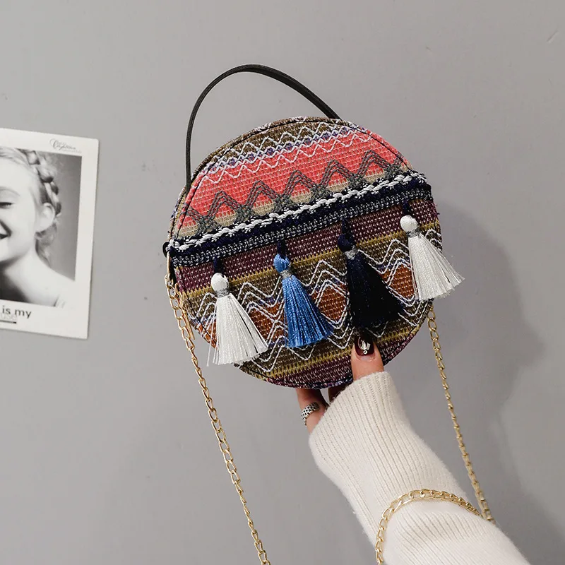 Bag Women's 2019 Autumn New Style Ethnic-Style Chain Tassels Small round Bag Fashion Contrast Color Trend Shoulder Oblique Bag
Bag Women's 2019 Autumn New Style Ethnic-Style Chain Tassels Small round Bag Fashion Contrast Color Trend Shoulder Oblique Bag