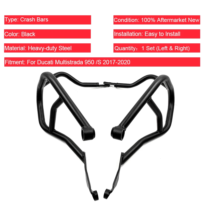 Full Set Crash Bars Heavy-Duty Mild Steel Tubing Provide Maximum Protection for Ducati Multistrada 1200 S 2015-2017 MTS 12002