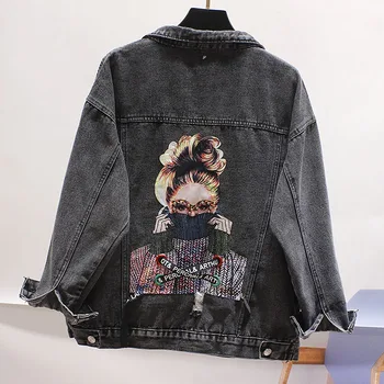 2020 Spring Autumn Clothing New Cool Cowboy Jacket Girls Beads Printed Short Jean Coat Women's BF Loose-Fit Black Denim Jacket 
2020 Spring Autumn Clothing New Cool Cowboy Jacket Girls Beads Printed Short Jean Coat Women's BF Loose-Fit Black Denim Jacket