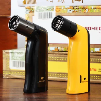 COHIBA Windproof Powerful 4 Torch Cigar Lighter Gun Style Portable Table Lighters Cigar Smoking Accessories With Gift Box 
COHIBA Windproof Powerful 4 Torch Cigar Lighter Gun Style Portable Table Lighters Cigar Smoking Accessories With Gift Box