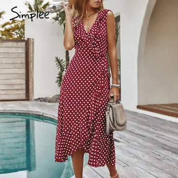 Simplee Sexy polka dot women dress Sleeveless ruffled high waist summer dress Casual v-neck wrap holiday beach wear maxi dress
Simplee Sexy polka dot women dress Sleeveless ruffled high waist summer dress Casual v-neck wrap holiday beach wear maxi dress