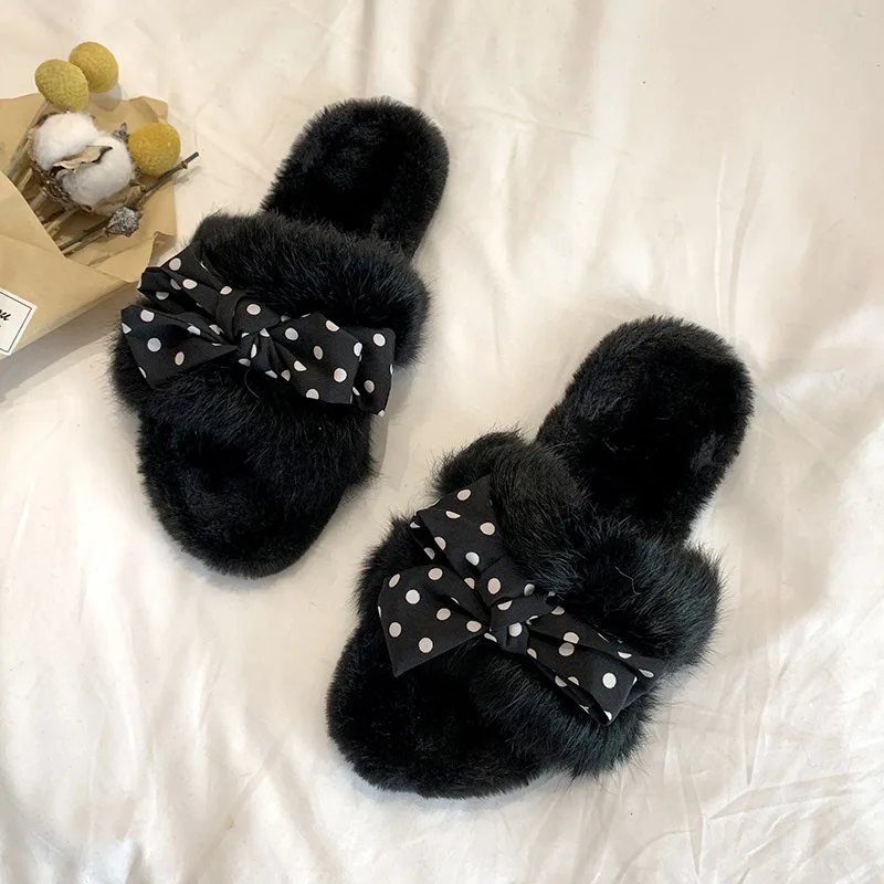 Large Size Plush Slipper Women's 2019 Autumn And Winter New Style Korean-style A- line Bow Open Toe Flat-Style Slipper 
Large Size Plush Slipper Women's 2019 Autumn And Winter New Style Korean-style A- line Bow Open Toe Flat-Style Slipper
