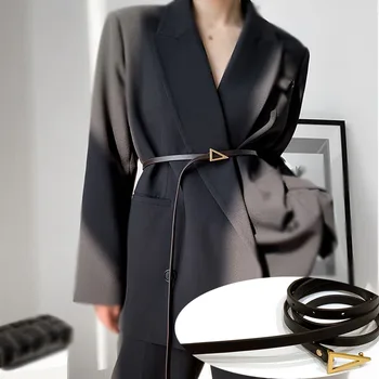 Women Belts Luxury Brand Silver Golden Triangle Buckle Thin PU Leather Strap Trousers Casual Black Ladie Female 110cm Waistband
Women Belts Luxury Brand Silver Golden Triangle Buckle Thin PU Leather Strap Trousers Casual Black Ladie Female 110cm Waistband
