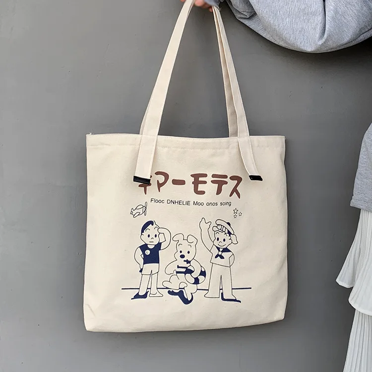 Women's Canvas Shoulder Bag Korean Cartoon Eco Reusable Ladies Zipper Shopping Handbags Large Capacity Student Thick Travel Tote 
Women's Canvas Shoulder Bag Korean Cartoon Eco Reusable Ladies Zipper Shopping Handbags Large Capacity Student Thick Travel Tote