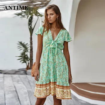 Antime Summer Bohemian Midi Dress Loose Beach Short Sleeve Casual V-Neck Party Floral Print Sundress Women Boho Dresses
Antime Summer Bohemian Midi Dress Loose Beach Short Sleeve Casual V-Neck Party Floral Print Sundress Women Boho Dresses