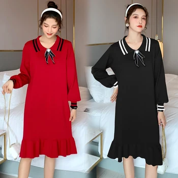 

1602# Autumn Korean Fashion Knitted Maternity Dress Slim Straight Loose Clothes for Pregnant Women Winter Pregnancy Dress