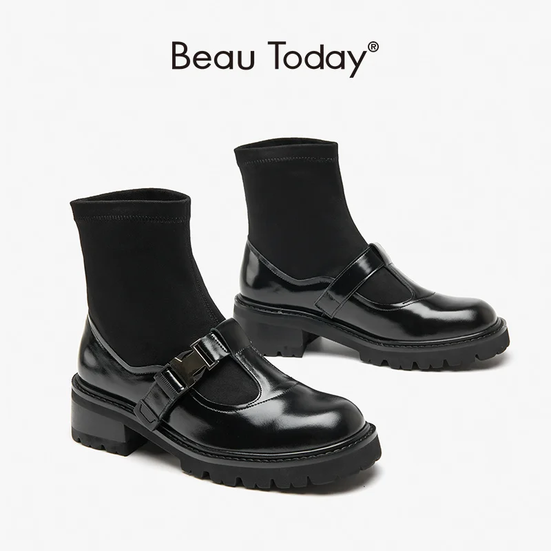 BeauToday/ботинки-носки; Женские ботильоны из коровьей кожи на платформе в стиле пэчворк; Женская обувь в стиле Лолиты с Т-образным ремешком на липучке на блочном каблуке; 03519
BeauToday/ботинки-носки; Женские ботильоны из коровьей кожи на платформе в стиле пэчворк; Женская обувь в стиле Лолиты с Т-образным ремешком на липучке на блочном каблуке; 03519