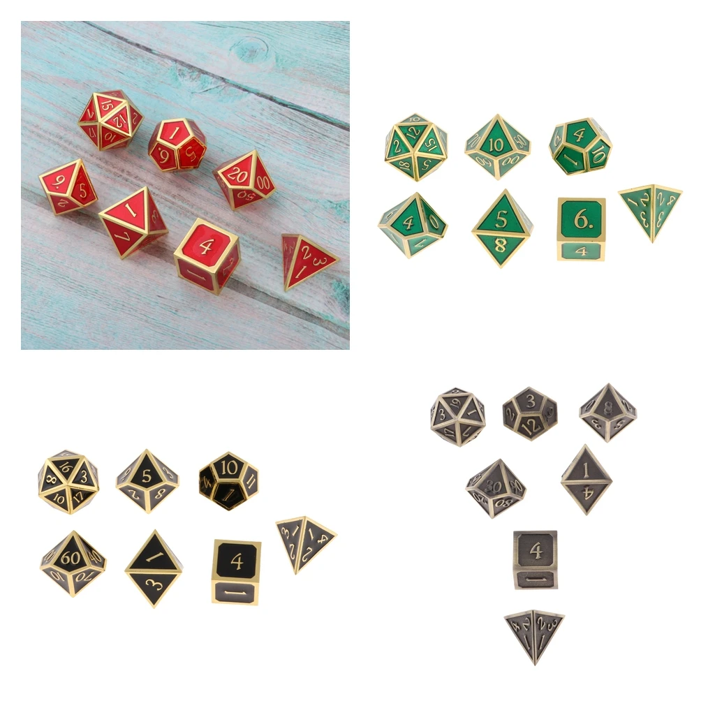 7 Pieces Alloy Metal Dice Polyhedral D20 D12 D10 D8 D6 D4 for Dungeons and | Спорт и развлечения