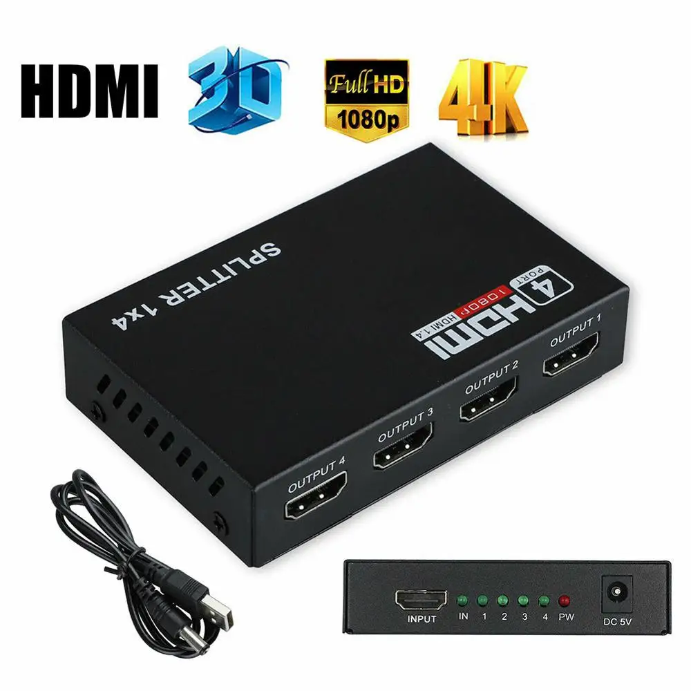 Профессиональный 3D 1080P HDMI сплиттер HDCP 4K 1 в 2 усилитель сигнала питания 1x4 аудио