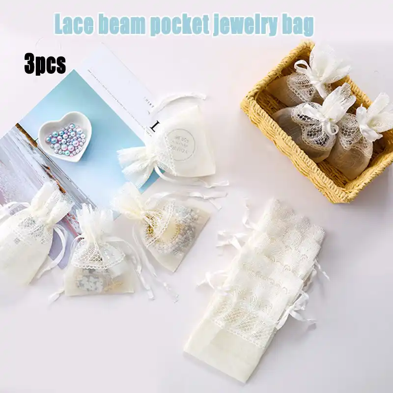 3 pcs drawstring gift bag multipurpose lace for wedding party
