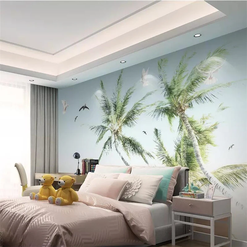 Beibehang-Hand-painted-coconut-tree-seaside-sea-modern-minimalist-TV-background-wall-painting-custom-large-mural (1)