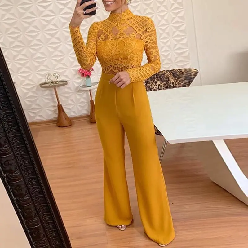 Sexy Lace Jumpsuit Women Elegant Wide Leg Pants Party Office Ladies Overalls Long Sleeve Rompers Womens Jumpsuits Yellow Fall
Sexy Lace Jumpsuit Women Elegant Wide Leg Pants Party Office Ladies Overalls Long Sleeve Rompers Womens Jumpsuits Yellow Fall
