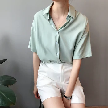 Korean Single-Breasted Short Sleeve Women's Shirts Solid Elegant Casual Loose Female Shirt 2020 Summer Fashion Lady Top Clothes
Korean Single-Breasted Short Sleeve Women's Shirts Solid Elegant Casual Loose Female Shirt 2020 Summer Fashion Lady Top Clothes