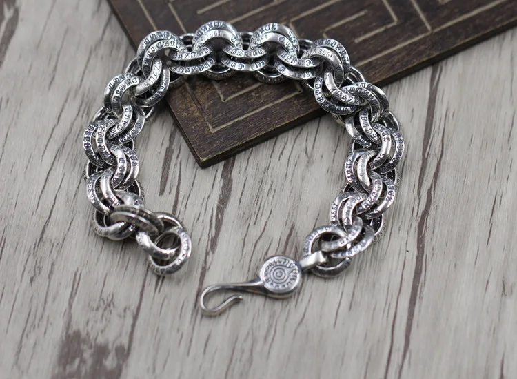925 Sterling Retro Punk Style Men's Lettered Logo Circle Bracelets Thai Silver Retro Circular Ring Cool Bracelet
925 Sterling Retro Punk Style Men's Lettered Logo Circle Bracelets Thai Silver Retro Circular Ring Cool Bracelet