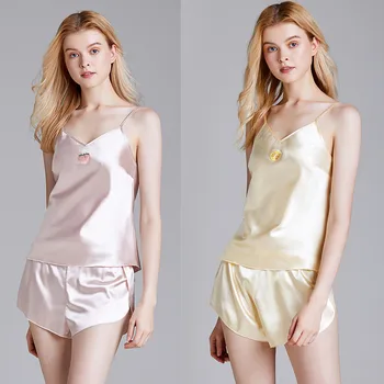 2Pcs Women Solid Colors Artificial Silk Satin Sleeveless Tops Shorts Nightwear Summer Loungewear Suit Homewear Sleepwear #1
2Pcs Women Solid Colors Artificial Silk Satin Sleeveless Tops Shorts Nightwear Summer Loungewear Suit Homewear Sleepwear #1