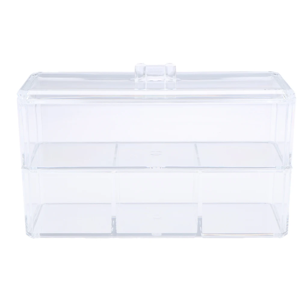 2 Tier Clear Acrylic Cosmetic Makeup Cube Jewelry Organizer,Upper Compartment with 3 Slot for Makeup Cotton Pads Swabs Storage 2 Tier Clear Acrylic Cosmetic Makeup Cube Jewelry Organizer,Upper Compartment with 3 Slot for Makeup Cotton Pads Swabs Storage