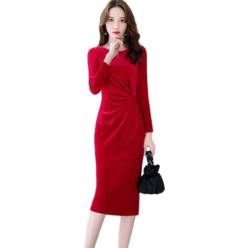Spring and Autumn Fashion Elegant Atmospheric Dress Gold Velvet Temperament Slim Fit Hip Thin Bottoming Skirt N
Spring and Autumn Fashion Elegant Atmospheric Dress Gold Velvet Temperament Slim Fit Hip Thin Bottoming Skirt N