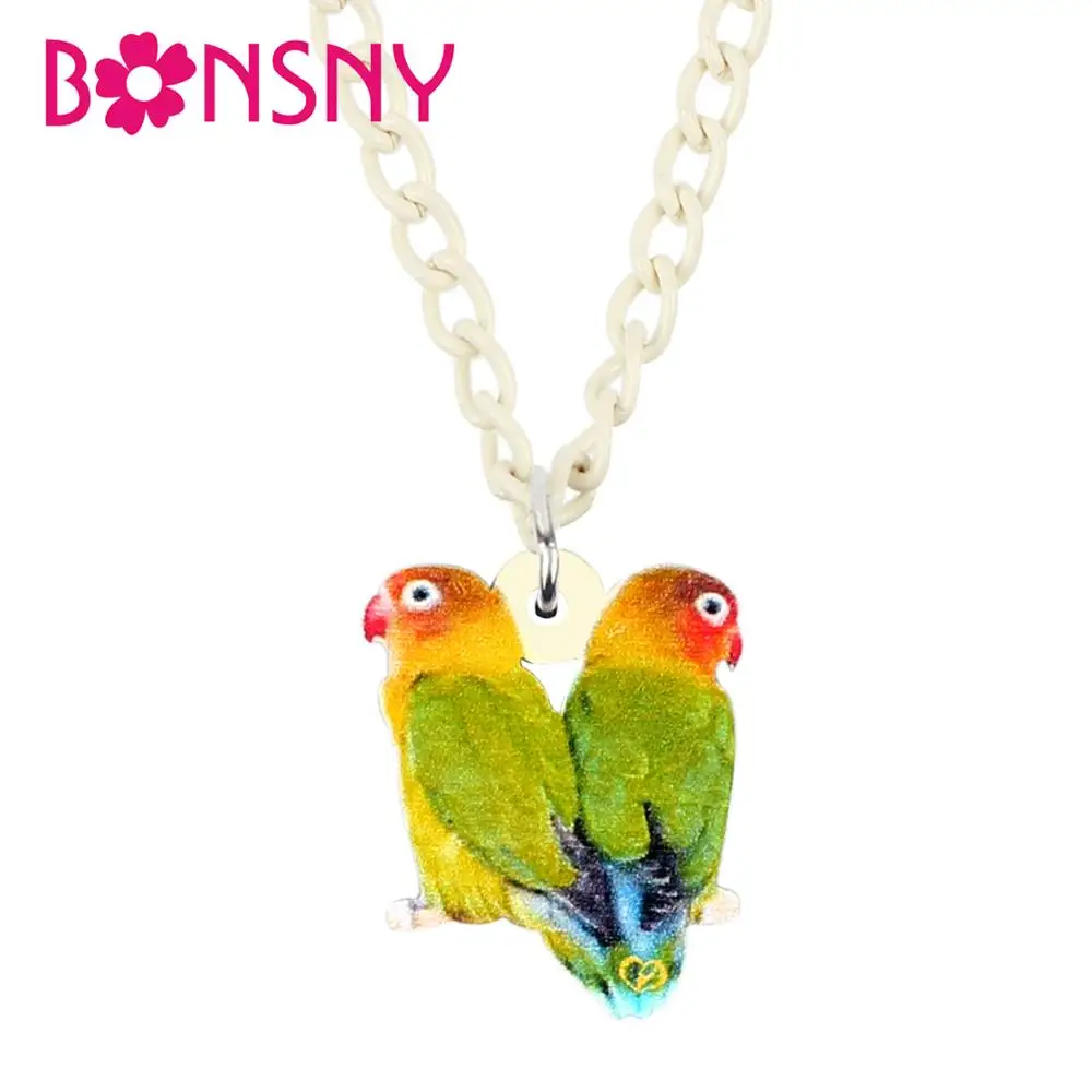 Фото Bonsny акриловое ожерелье с двойным маском любовь птица кулон Милые Птицы Животные