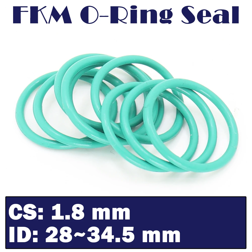 

CS1.8mm FKM Rubber Ring ID 28/29/30/31.5/32.5/33.5/34/34.5*1.8 mm 100PCS O-Ring Fluorine Gasket Oil seal Green ORing
